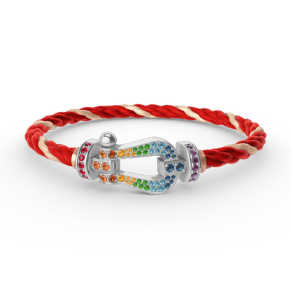 [Elara]FORCE LARGE HORSESHOE COLORED DIAMOND BRACELET - WHITE GOLD
