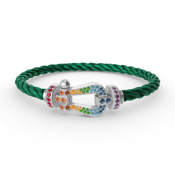 [Elara]FORCE LARGE HORSESHOE COLORED DIAMOND BRACELET - WHITE GOLD