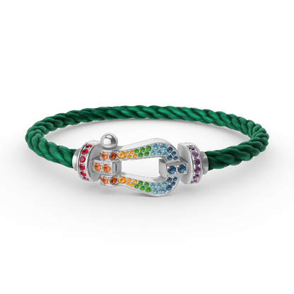 [Elara]FORCE LARGE HORSESHOE COLORED DIAMOND BRACELET - WHITE GOLD