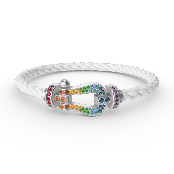 [Elara]FORCE LARGE HORSESHOE COLORED DIAMOND BRACELET - WHITE GOLD