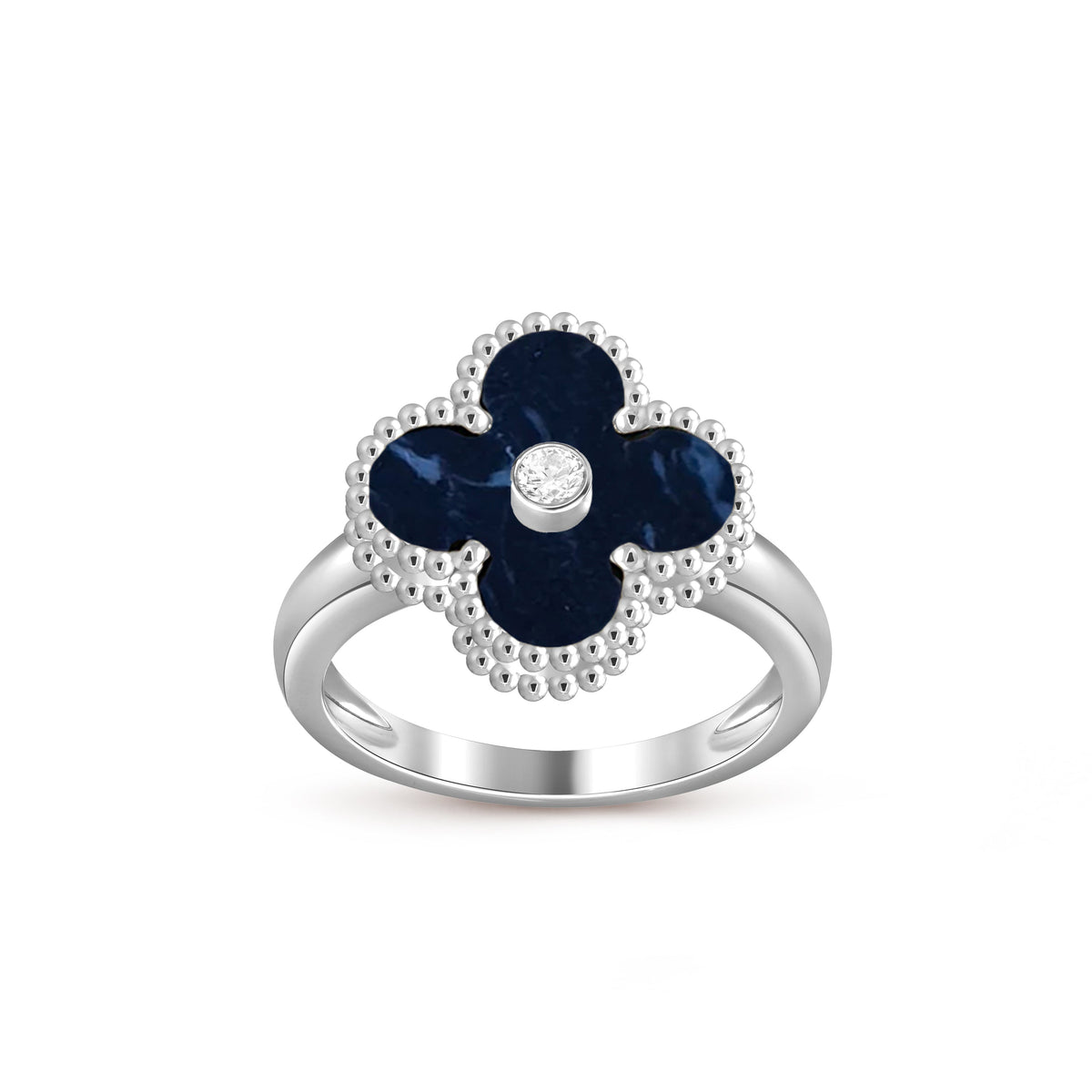 [Elara]LUCKY CLOVER DIAMOND-ACCENT WHITE GOLD RING COLLECTION