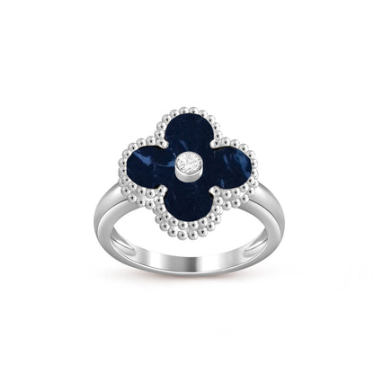 [Elara]LUCKY CLOVER DIAMOND-ACCENT WHITE GOLD RING COLLECTION
