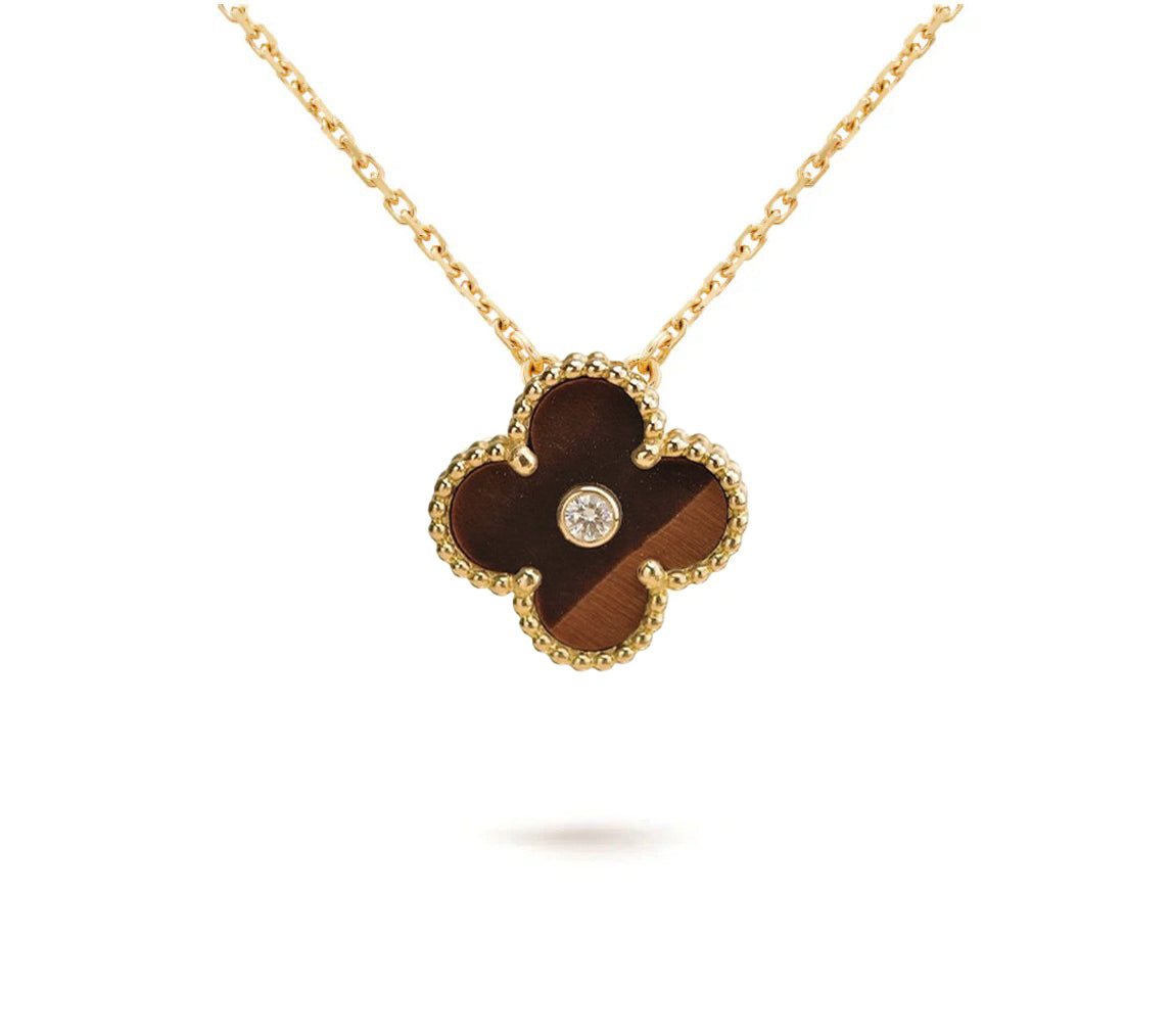 [Elara]15MM CLOVER FLOWER DIAMOND PENDANT NECKLACE COLLECTION