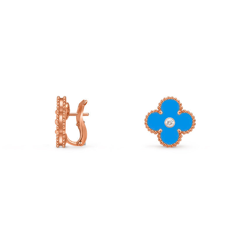 [Elara]15MM CLOVER FLOWER STUD EARRINGS DIAMOND-ROSE GOLD COLLECTION