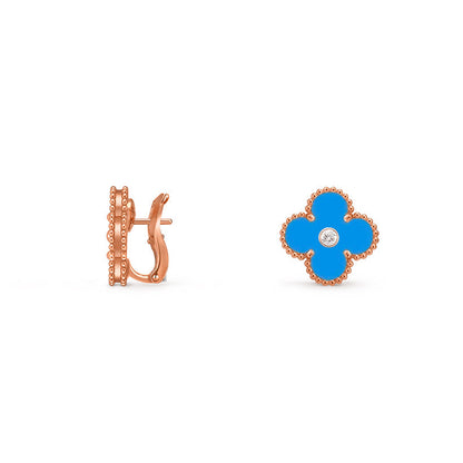 [Elara]15MM CLOVER FLOWER STUD EARRINGS DIAMOND-ROSE GOLD COLLECTION