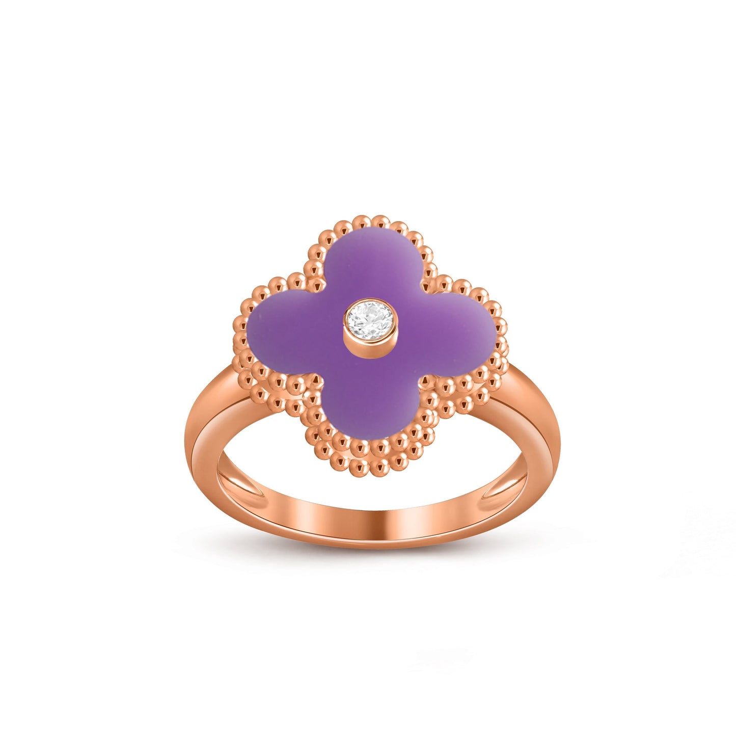 [Elara]LUCKY CLOVER DIAMOND-ACCENT ROSE GOLD RING COLLECTION