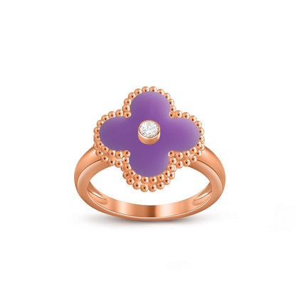 [Elara]LUCKY CLOVER DIAMOND-ACCENT ROSE GOLD RING COLLECTION