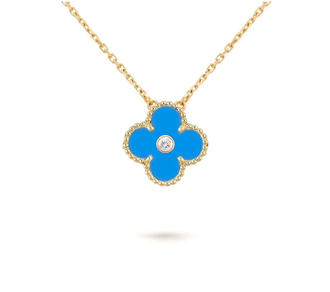 [Elara]15MM CLOVER FLOWER DIAMOND PENDANT NECKLACE COLLECTION