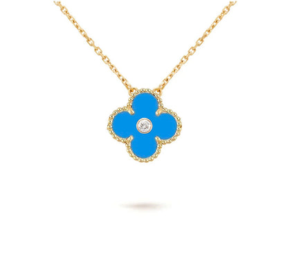 [Elara]15MM CLOVER FLOWER DIAMOND PENDANT NECKLACE COLLECTION