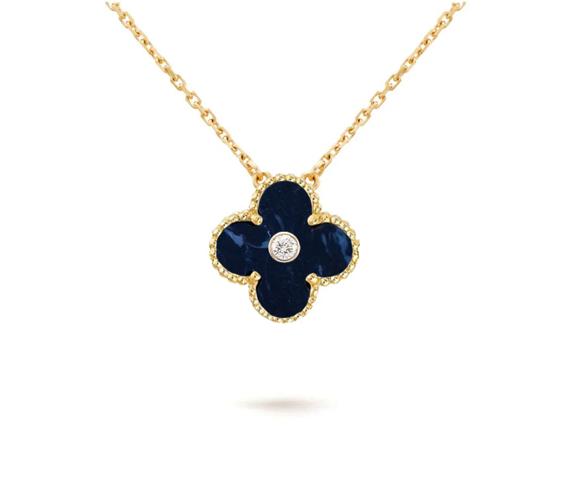 [Elara]15MM CLOVER FLOWER DIAMOND PENDANT NECKLACE COLLECTION