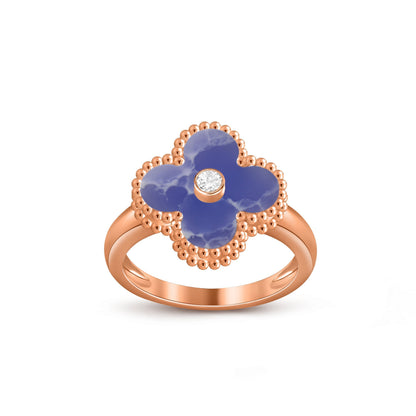 [Elara]LUCKY CLOVER DIAMOND-ACCENT ROSE GOLD RING COLLECTION