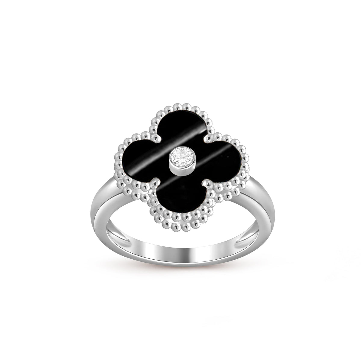 [Elara]LUCKY CLOVER DIAMOND-ACCENT WHITE GOLD RING COLLECTION