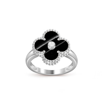 [Elara]LUCKY CLOVER DIAMOND-ACCENT WHITE GOLD RING COLLECTION