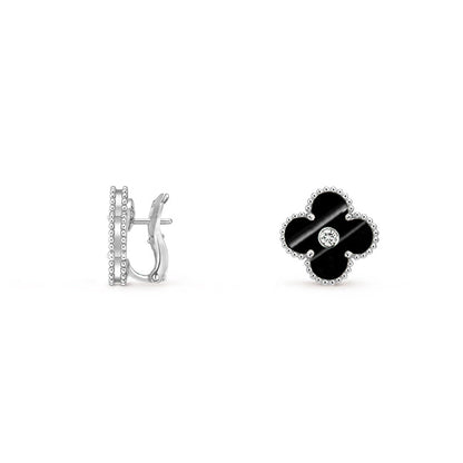 [Elara]15MM CLOVER FLOWER STUD EARRINGS DIAMOND-WHITE GOLD COLLECTION