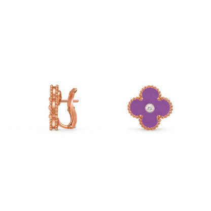 [Elara]15MM CLOVER FLOWER STUD EARRINGS DIAMOND-ROSE GOLD COLLECTION