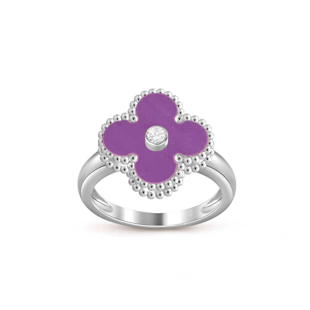 [Elara]LUCKY CLOVER DIAMOND-ACCENT WHITE GOLD RING COLLECTION