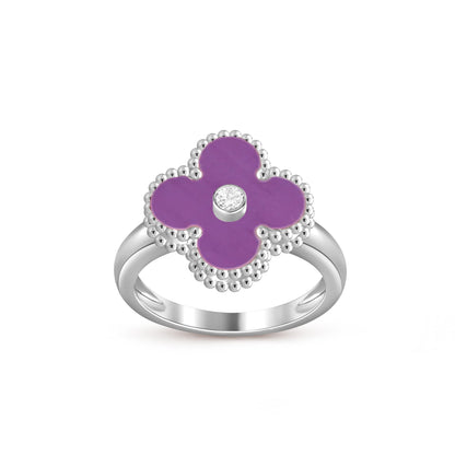 [Elara]LUCKY CLOVER DIAMOND-ACCENT WHITE GOLD RING COLLECTION