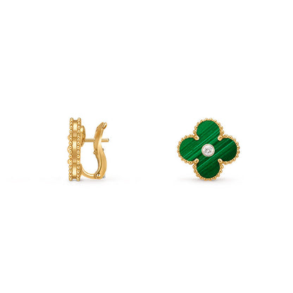 [Elara]15MM CLOVER FLOWER STUD EARRINGS DIAMOND-GOLD COLLECTION