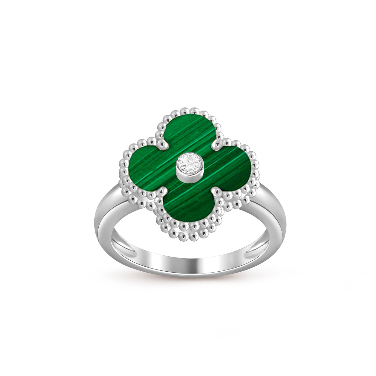 [Elara]LUCKY CLOVER DIAMOND-ACCENT WHITE GOLD RING COLLECTION