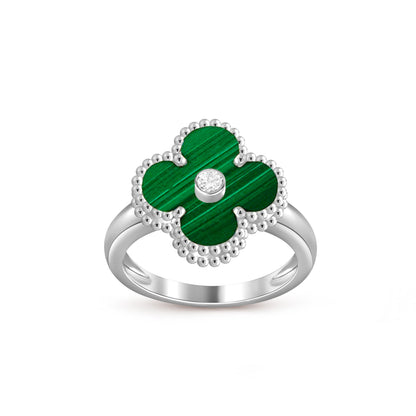 [Elara]LUCKY CLOVER DIAMOND-ACCENT WHITE GOLD RING COLLECTION