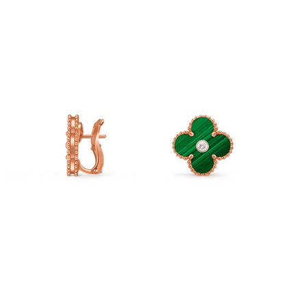 [Elara]15MM CLOVER FLOWER STUD EARRINGS DIAMOND-ROSE GOLD COLLECTION