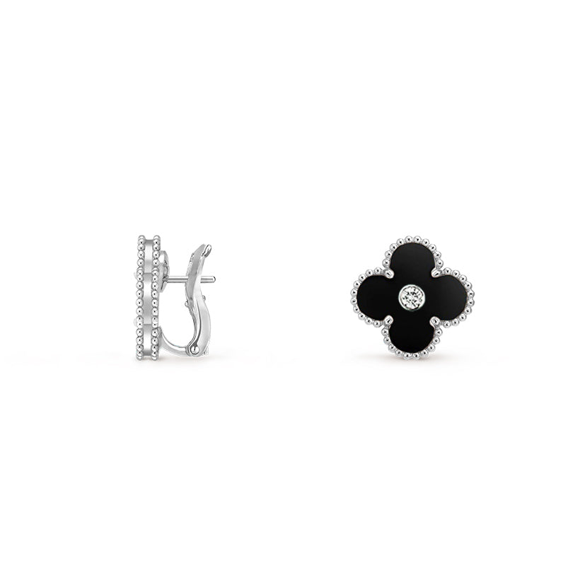[Elara]15MM CLOVER FLOWER STUD EARRINGS DIAMOND-WHITE GOLD COLLECTION