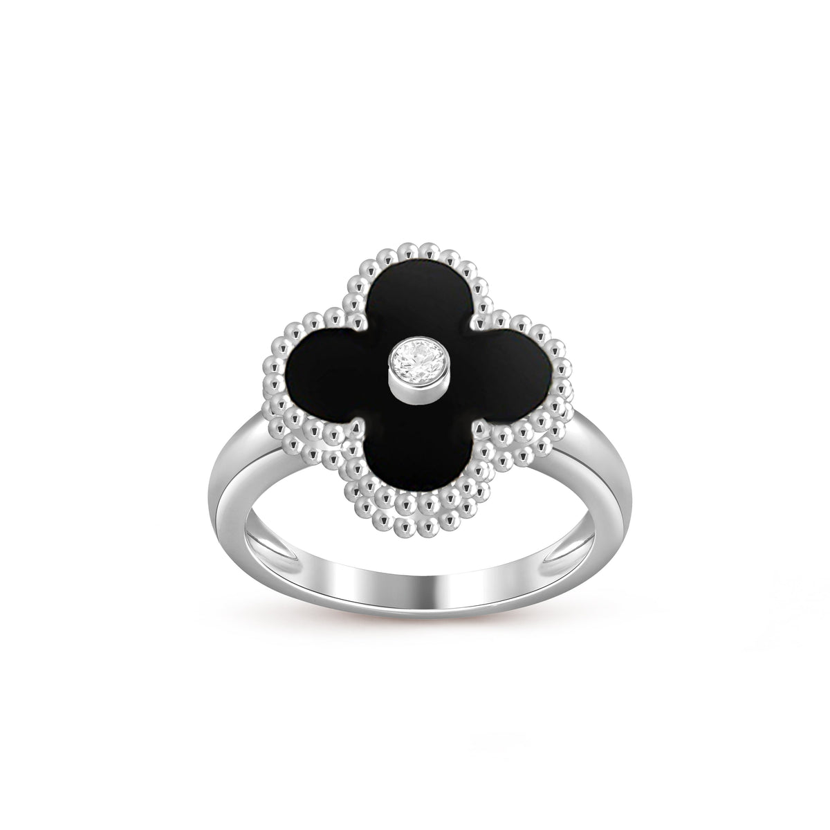 [Elara]LUCKY CLOVER DIAMOND-ACCENT WHITE GOLD RING COLLECTION
