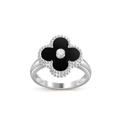 [Elara]LUCKY CLOVER DIAMOND-ACCENT WHITE GOLD RING COLLECTION