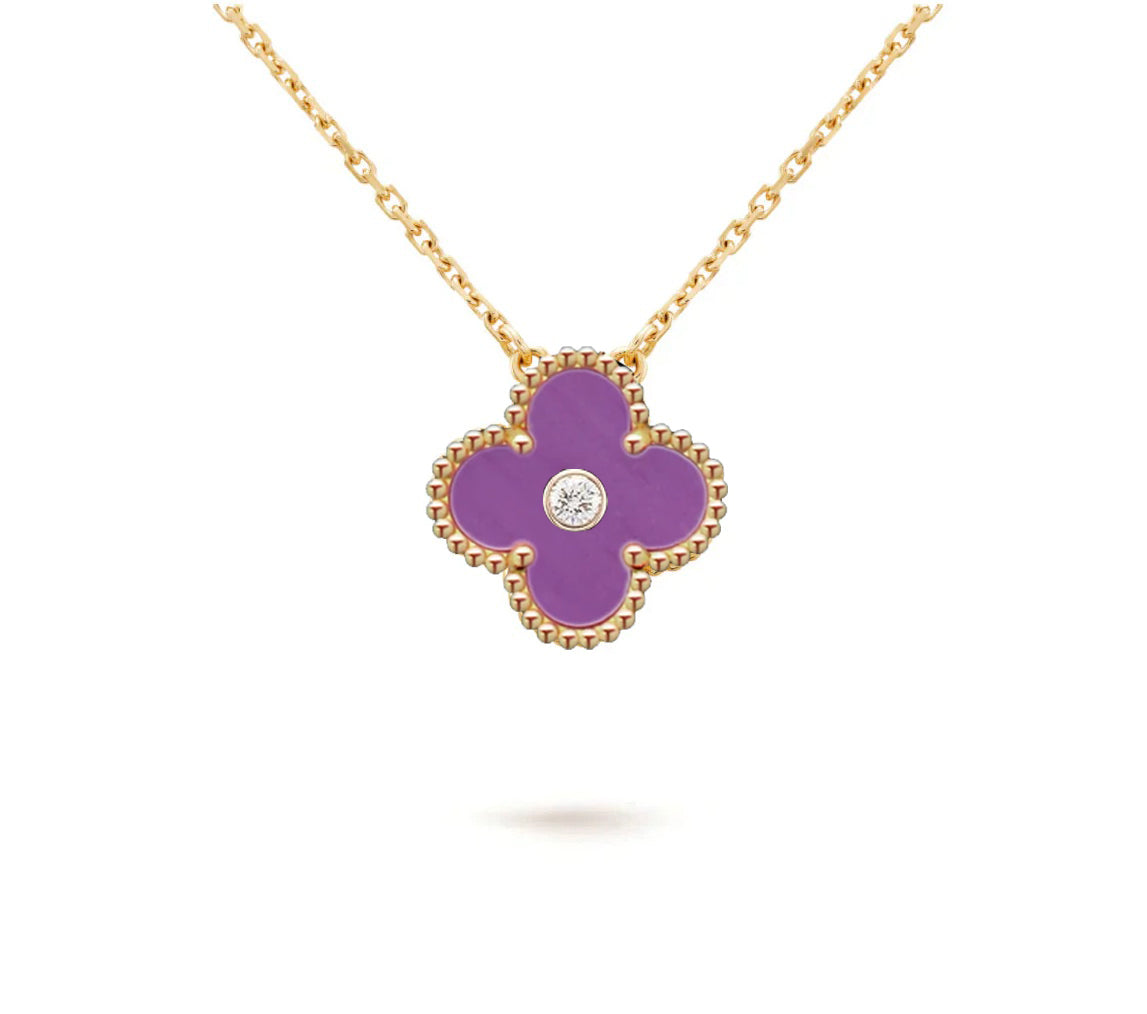 [Elara]15MM CLOVER FLOWER DIAMOND PENDANT NECKLACE COLLECTION