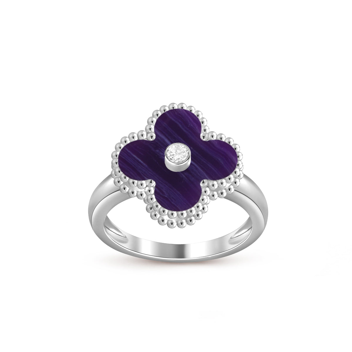 [Elara]LUCKY CLOVER DIAMOND-ACCENT WHITE GOLD RING COLLECTION