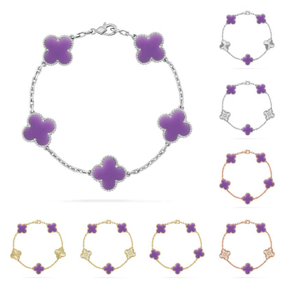 [Elara]LUCKY CLOVER 5-MOTIF BRACELET - LAVENDER COLLECTION