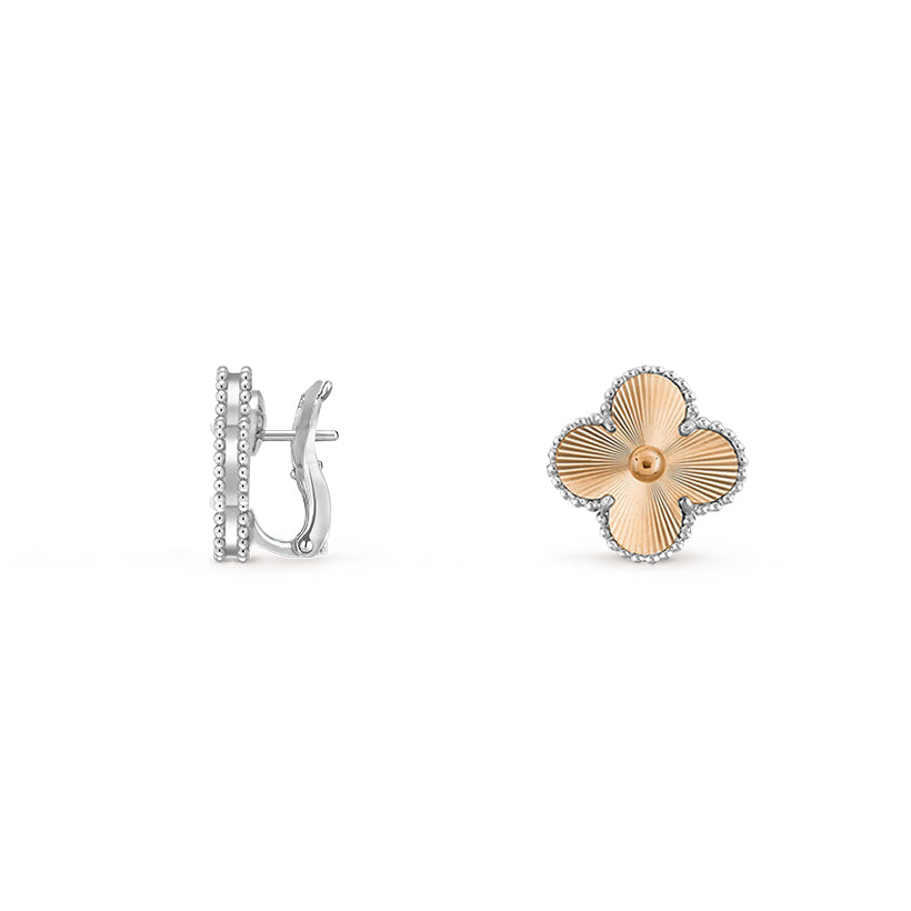 [Elara]15MM CLOVER FLOWER STUD EARRINGS WHITE GOLD COLLECTION