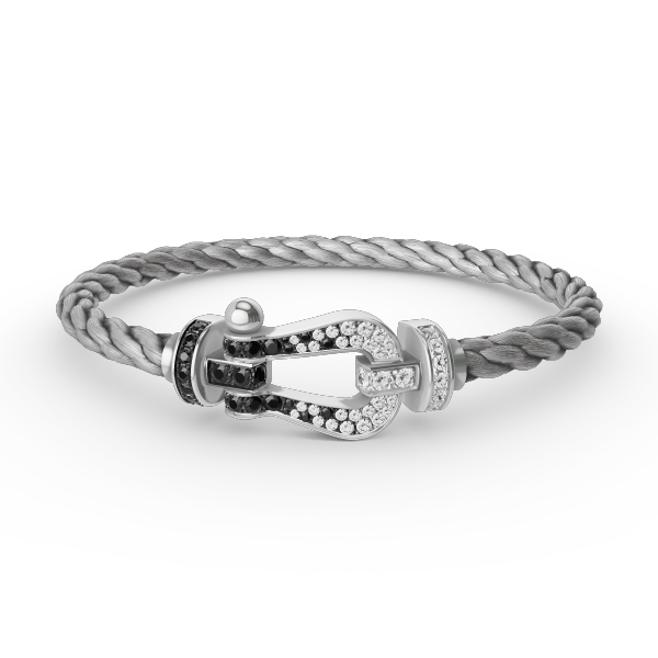 [Elara]GROSSES HUFEISEN ARMBAND AUS SCHWARZEN UND WEISSEN DIAMANTEN - WEISSGOLD