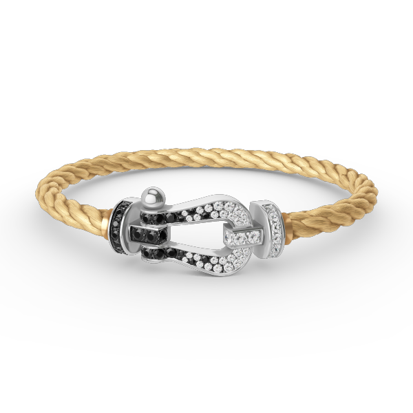 [Elara]GROSSES HUFEISEN ARMBAND AUS SCHWARZEN UND WEISSEN DIAMANTEN - WEISSGOLD