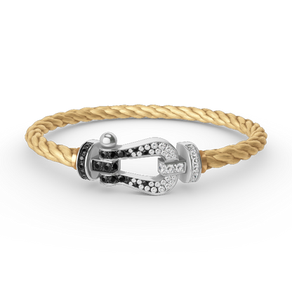 [Elara]GROSSES HUFEISEN ARMBAND AUS SCHWARZEN UND WEISSEN DIAMANTEN - WEISSGOLD