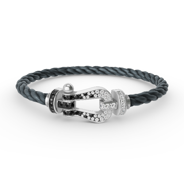 [Elara]GROSSES HUFEISEN ARMBAND AUS SCHWARZEN UND WEISSEN DIAMANTEN - WEISSGOLD