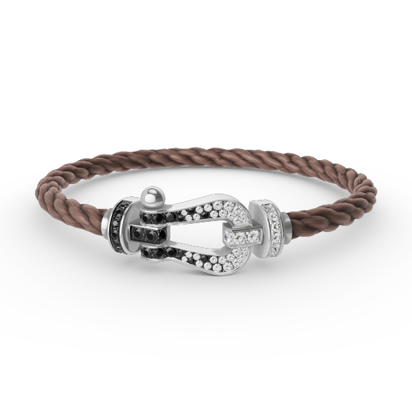 [Elara]GROSSES HUFEISEN ARMBAND AUS SCHWARZEN UND WEISSEN DIAMANTEN - WEISSGOLD