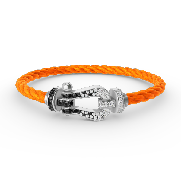 [Elara]GROSSES HUFEISEN ARMBAND AUS SCHWARZEN UND WEISSEN DIAMANTEN - WEISSGOLD