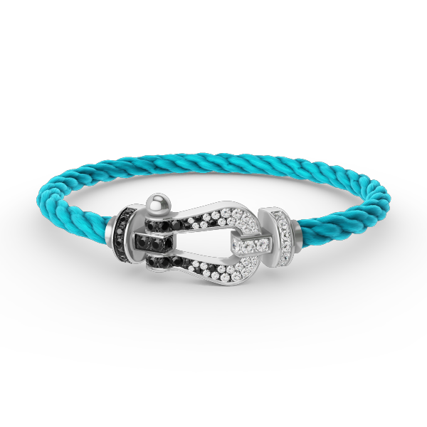 [Elara]GROSSES HUFEISEN ARMBAND AUS SCHWARZEN UND WEISSEN DIAMANTEN - WEISSGOLD