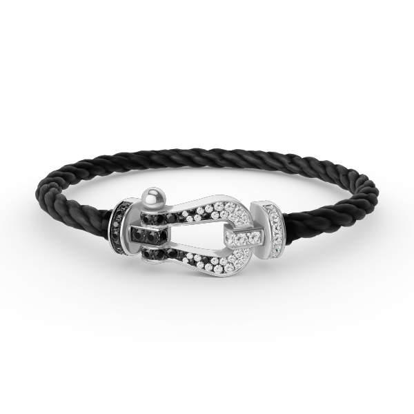 [Elara]GROSSES HUFEISEN ARMBAND AUS SCHWARZEN UND WEISSEN DIAMANTEN - WEISSGOLD
