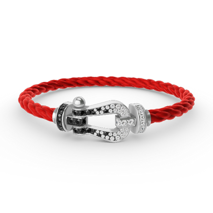 [Elara]GROSSES HUFEISEN ARMBAND AUS SCHWARZEN UND WEISSEN DIAMANTEN - WEISSGOLD