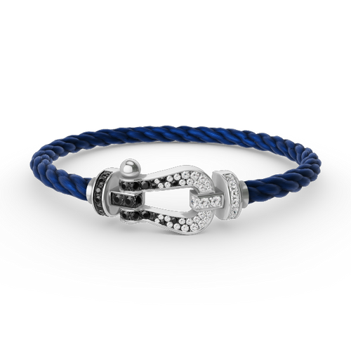 [Elara]GROSSES HUFEISEN ARMBAND AUS SCHWARZEN UND WEISSEN DIAMANTEN - WEISSGOLD