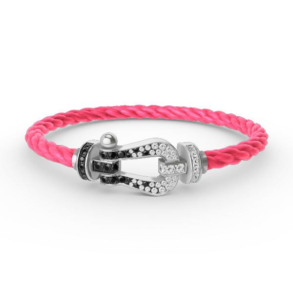 [Elara]GROSSES HUFEISEN ARMBAND AUS SCHWARZEN UND WEISSEN DIAMANTEN - WEISSGOLD