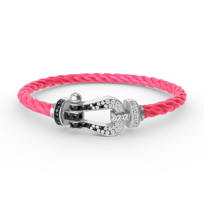 [Elara]GROSSES HUFEISEN ARMBAND AUS SCHWARZEN UND WEISSEN DIAMANTEN - WEISSGOLD
