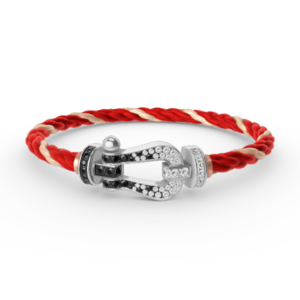 [Elara]GROSSES HUFEISEN ARMBAND AUS SCHWARZEN UND WEISSEN DIAMANTEN - WEISSGOLD
