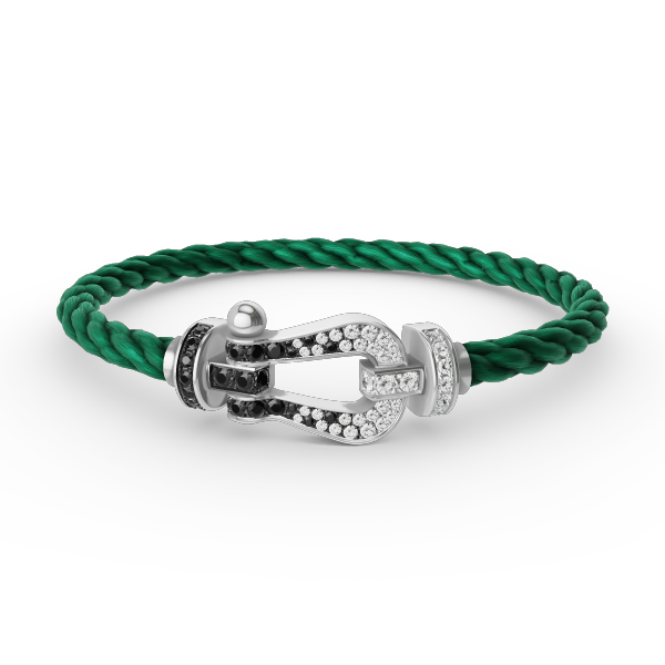 [Elara]GROSSES HUFEISEN ARMBAND AUS SCHWARZEN UND WEISSEN DIAMANTEN - WEISSGOLD