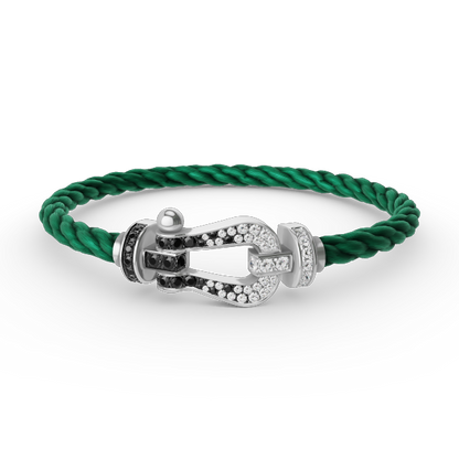 [Elara]GROSSES HUFEISEN ARMBAND AUS SCHWARZEN UND WEISSEN DIAMANTEN - WEISSGOLD
