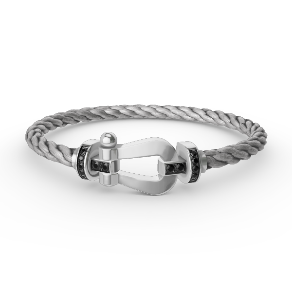 [Elara]FORCE LARGE HORSESHOE BLACK DIAMOND BRACELET - WHITE GOLD