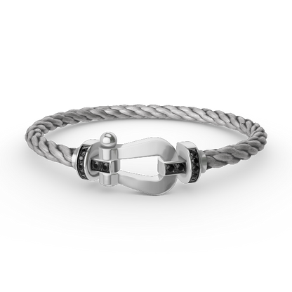 [Elara]FORCE LARGE HORSESHOE BLACK DIAMOND BRACELET - WHITE GOLD