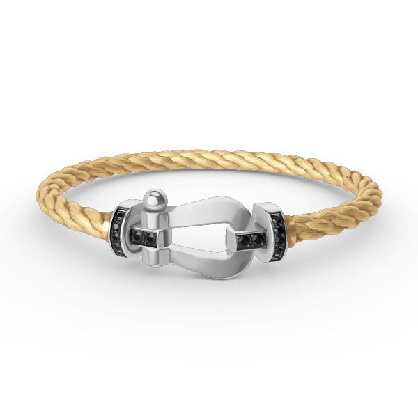 [Elara]FORCE LARGE HORSESHOE BLACK DIAMOND BRACELET - WHITE GOLD